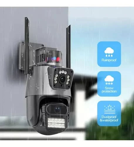 Camara exterior doble lente con alarma y sensor de movimiento