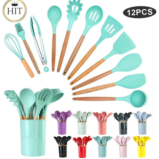 Set 12 Utensilios De Cocina Silicona Resistente Calor - colombiahit