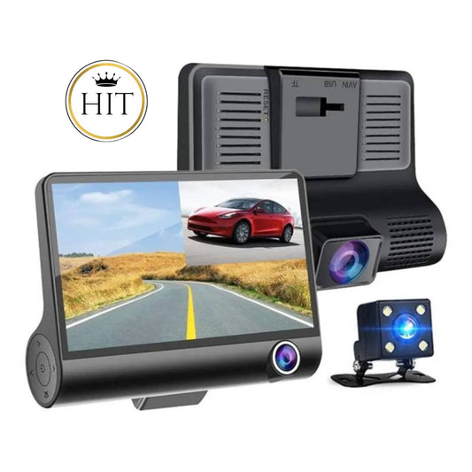 Video Camara Dvr Para Carro 3 Lentes Frontal Reversa Interno - colombiahit