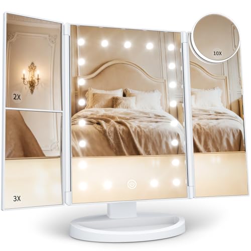 espejo de tocador triple con luces LED
