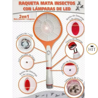 Raqueta mata mosquitos 3 en 1