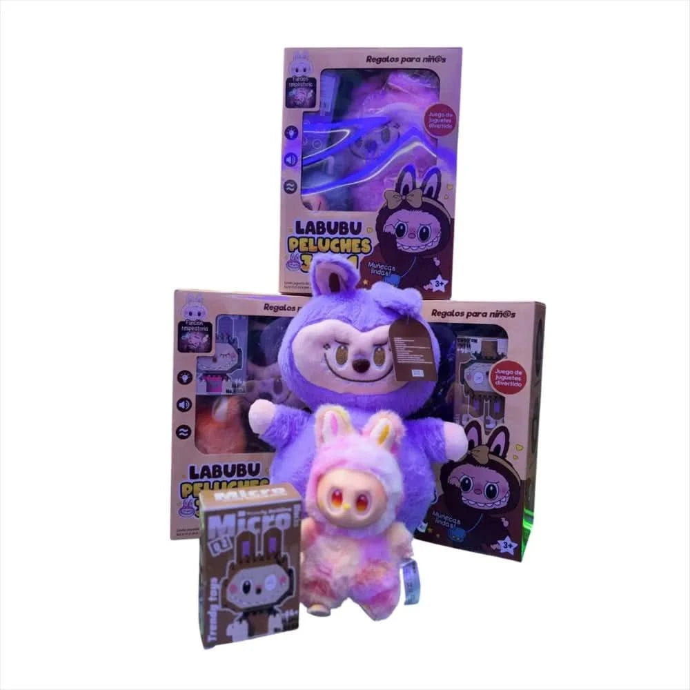 combo 3 en 1,  peluche proyector, llavero y lego